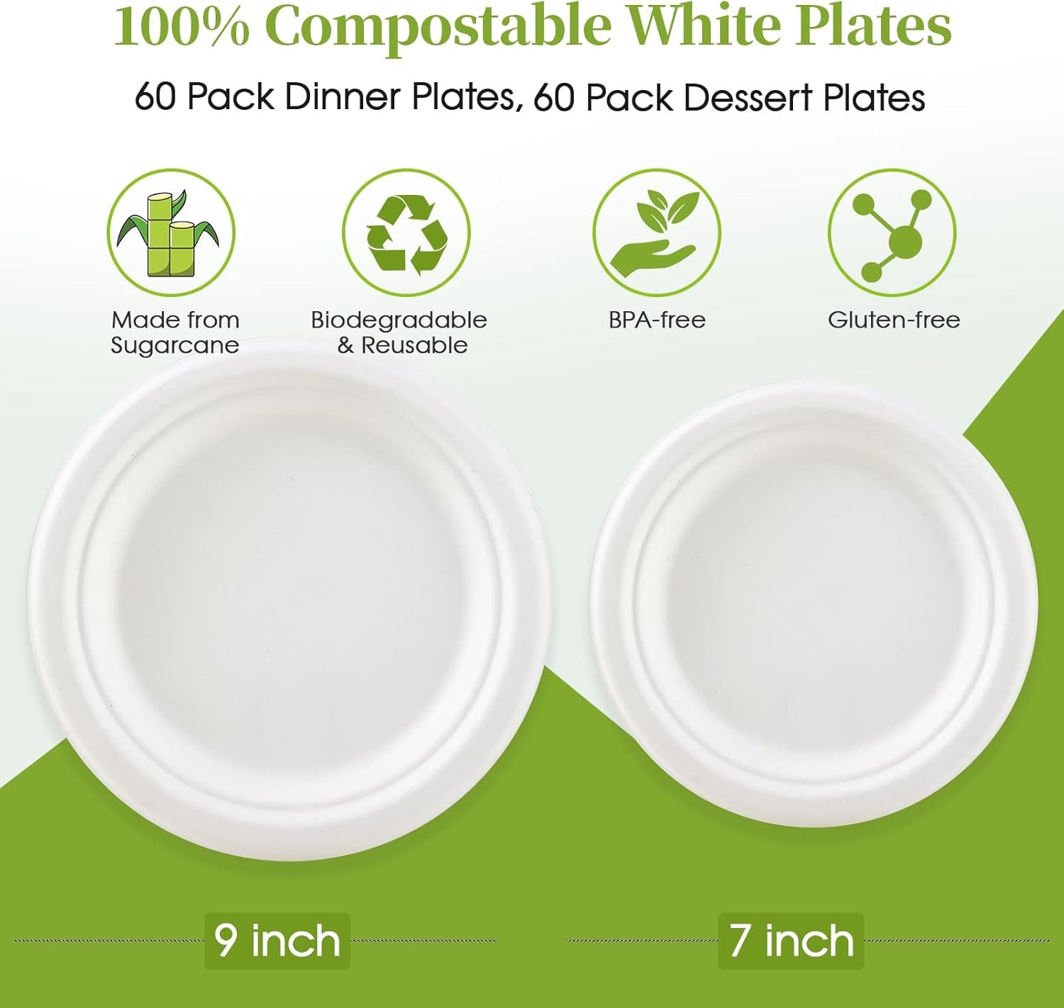 Bagasse Plates (500 pcs) - Containers For Hot/Cold/Oily Food - Eco-Friendly (7" & 9" All Sizes Available) - Image 2