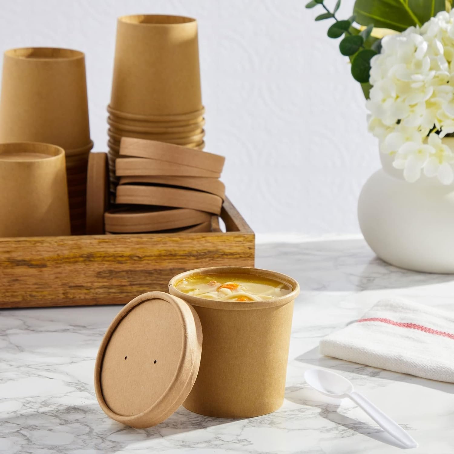 KRAFT Containers For Soup (500 pcs) Without Lids (Lids Sold Separately) All Sizes Available - Image 5