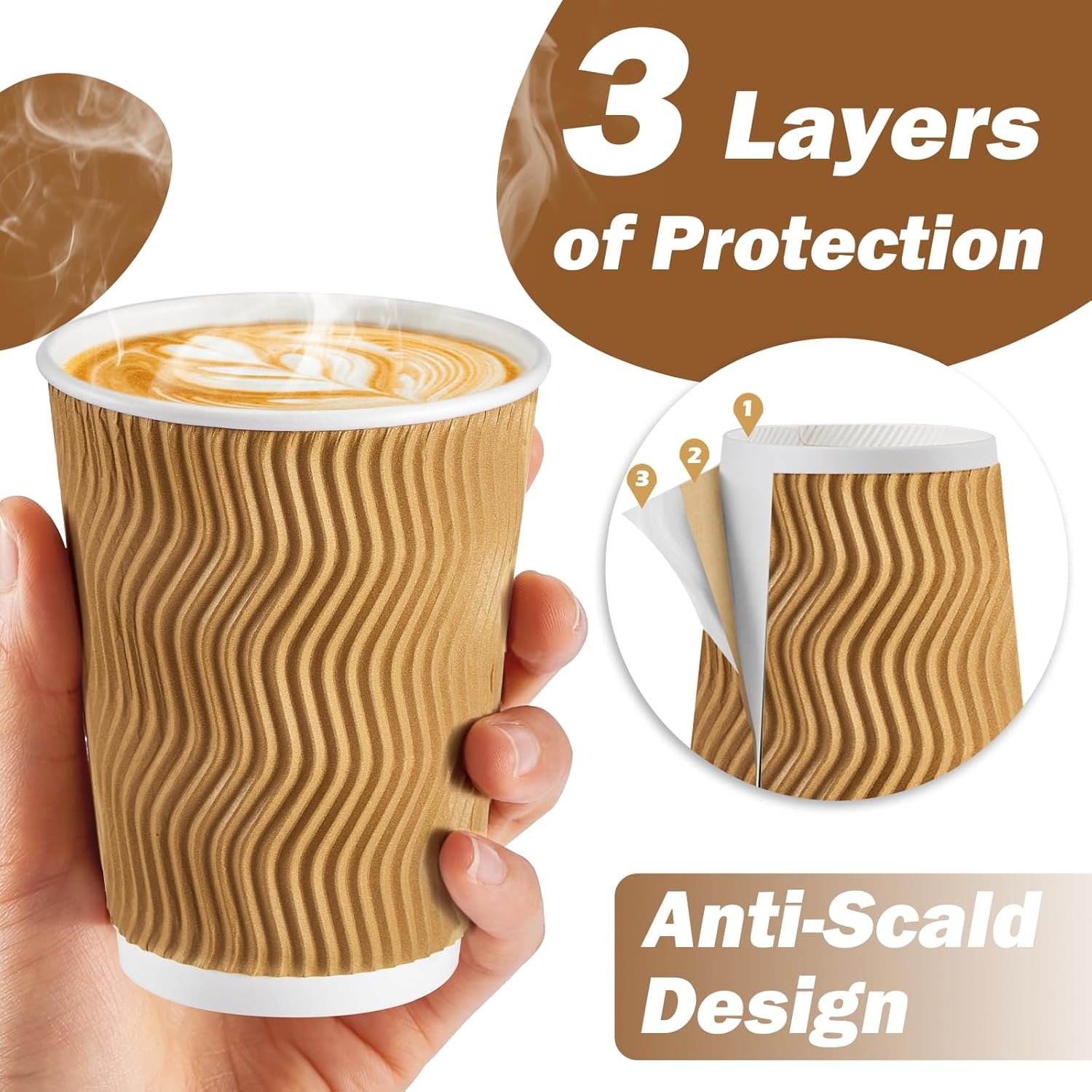 Coffee Cups KRAFT Ripple Wall - (500 Pcs) All Sizes Available - Image 5