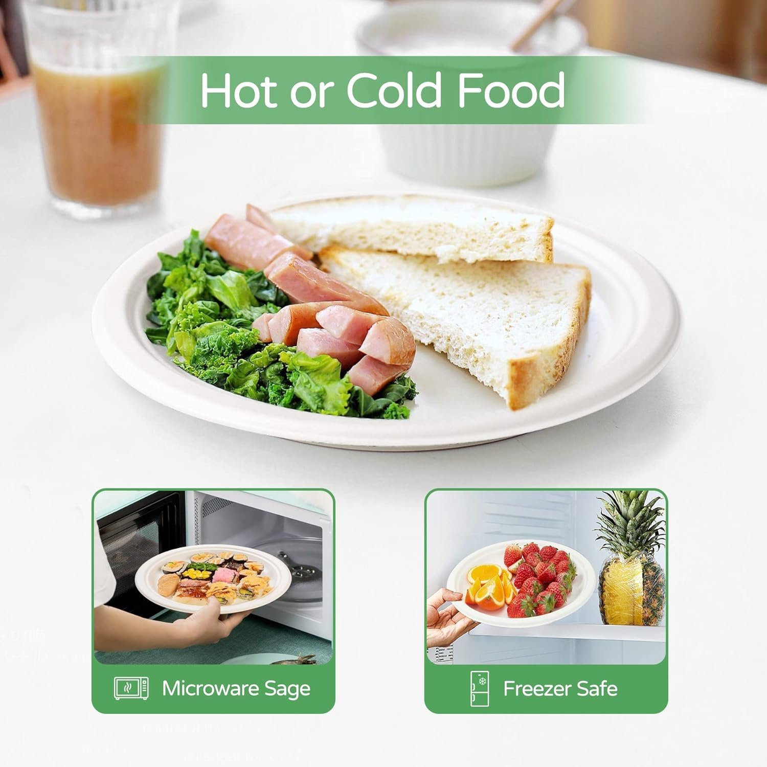 Bagasse Plates (500 pcs) - Containers For Hot/Cold/Oily Food - Eco-Friendly (7" & 9" All Sizes Available) - Image 3