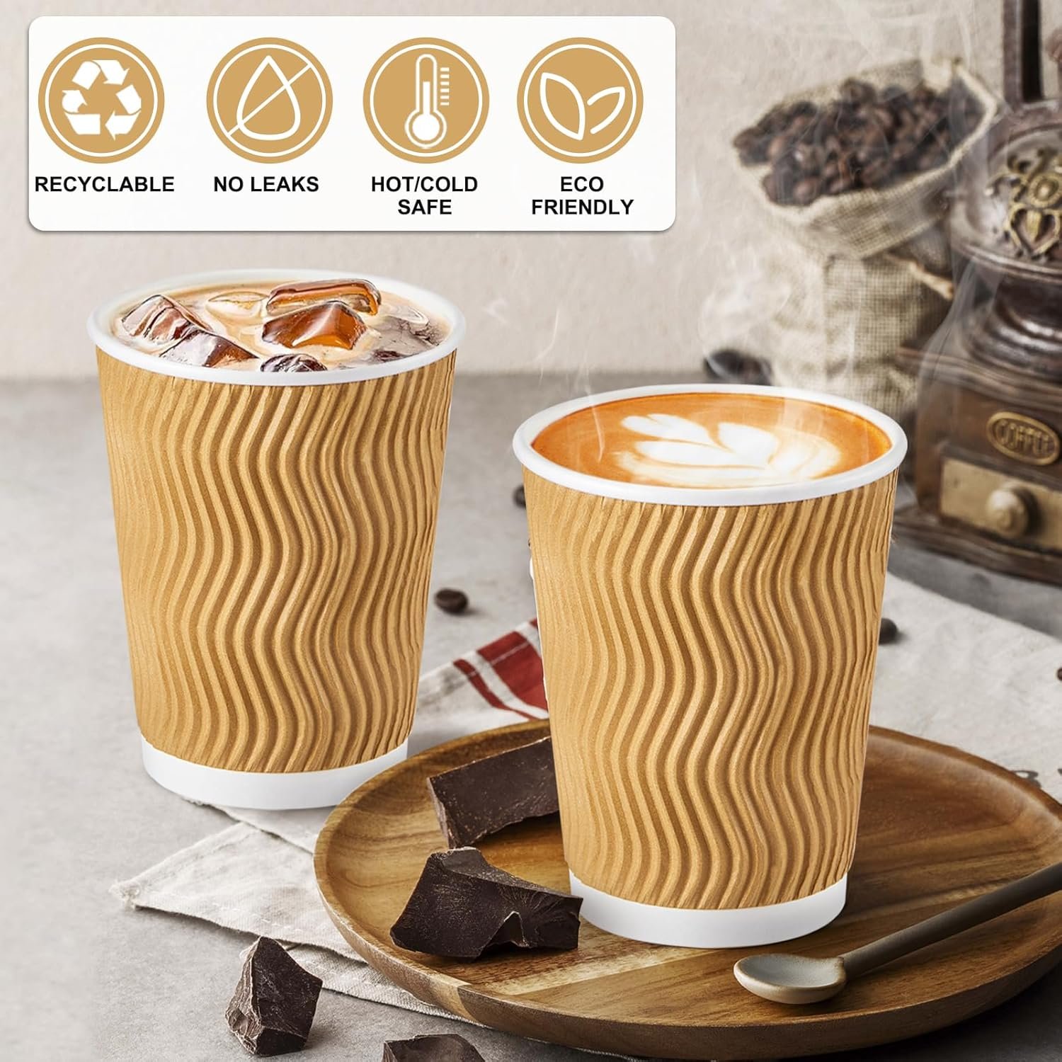 Coffee Cups KRAFT Ripple Wall - (500 Pcs) All Sizes Available - Image 4