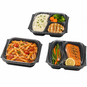 Black Heavy-Duty Meal Boxes - 300 pcs - (3-Compartments) Containers For Hot/Cold/Oily Food