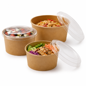 Kraft Deli Boxes with Lids (300 pcs) - Round (3-Sizes Available) - For Serving Pasta, Noodles, Rice & other Items