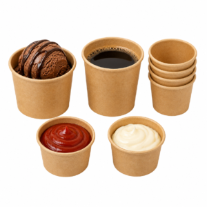 KRAFT Paper Cups with Lids - For Sauce, Ice Cream or Hot Drinks (1000 pcs) All Sizes Available