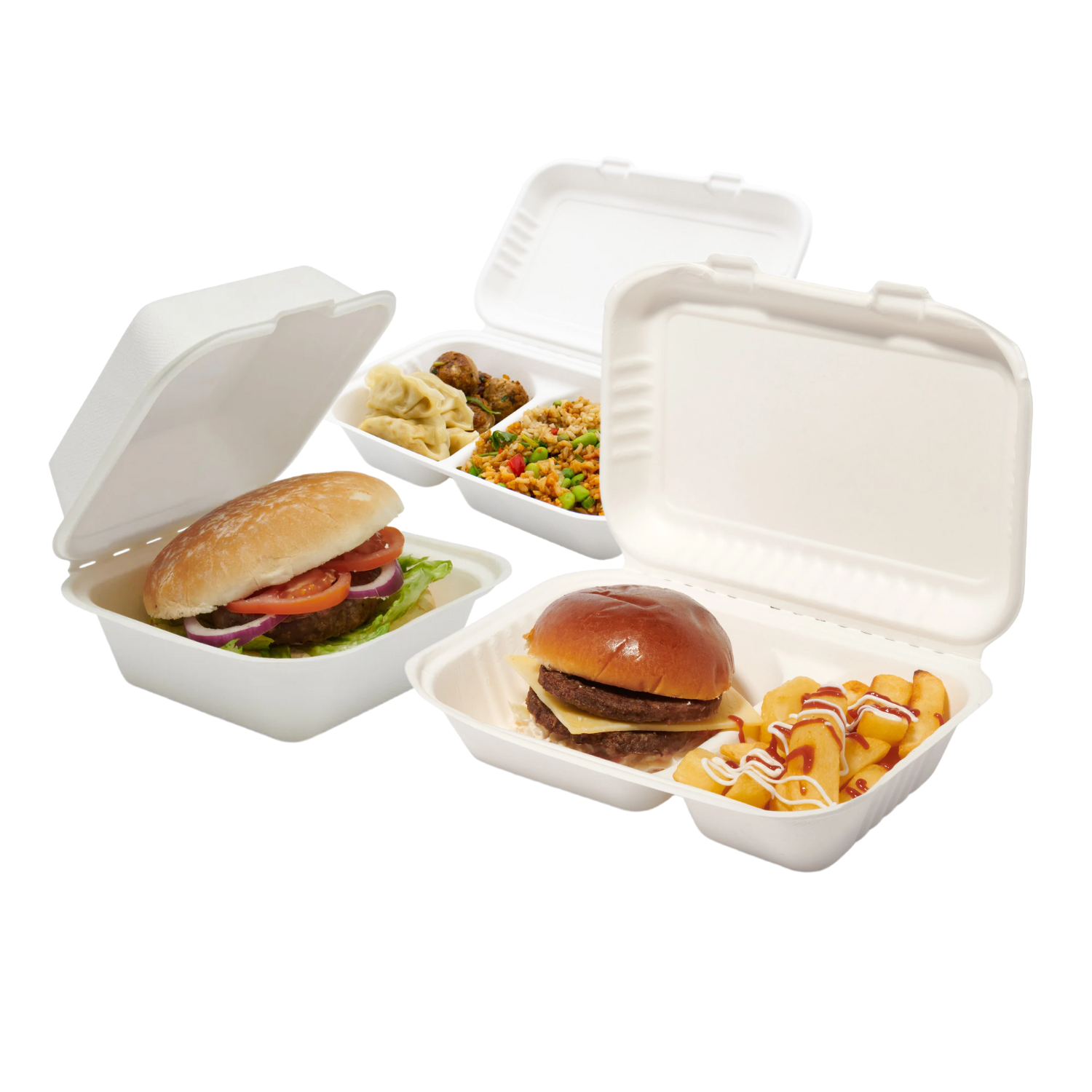 Burger Boxes - Bagasse Clamshell Containers - Eco-Friendly for Takeaway - Different Sizes Available - Image 2