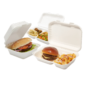 Burger Boxes - Bagasse Clamshell Containers With Closing Tabs - Disposable & Eco-Friendly for Takeaway (Pack of 200) Different Sizes/Colours Available