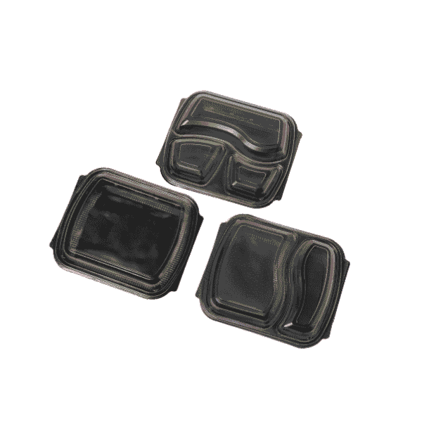 Black Heavy-Duty Meal Boxes - 300 pcs - (3-Compartments) Containers For Hot/Cold/Oily Food