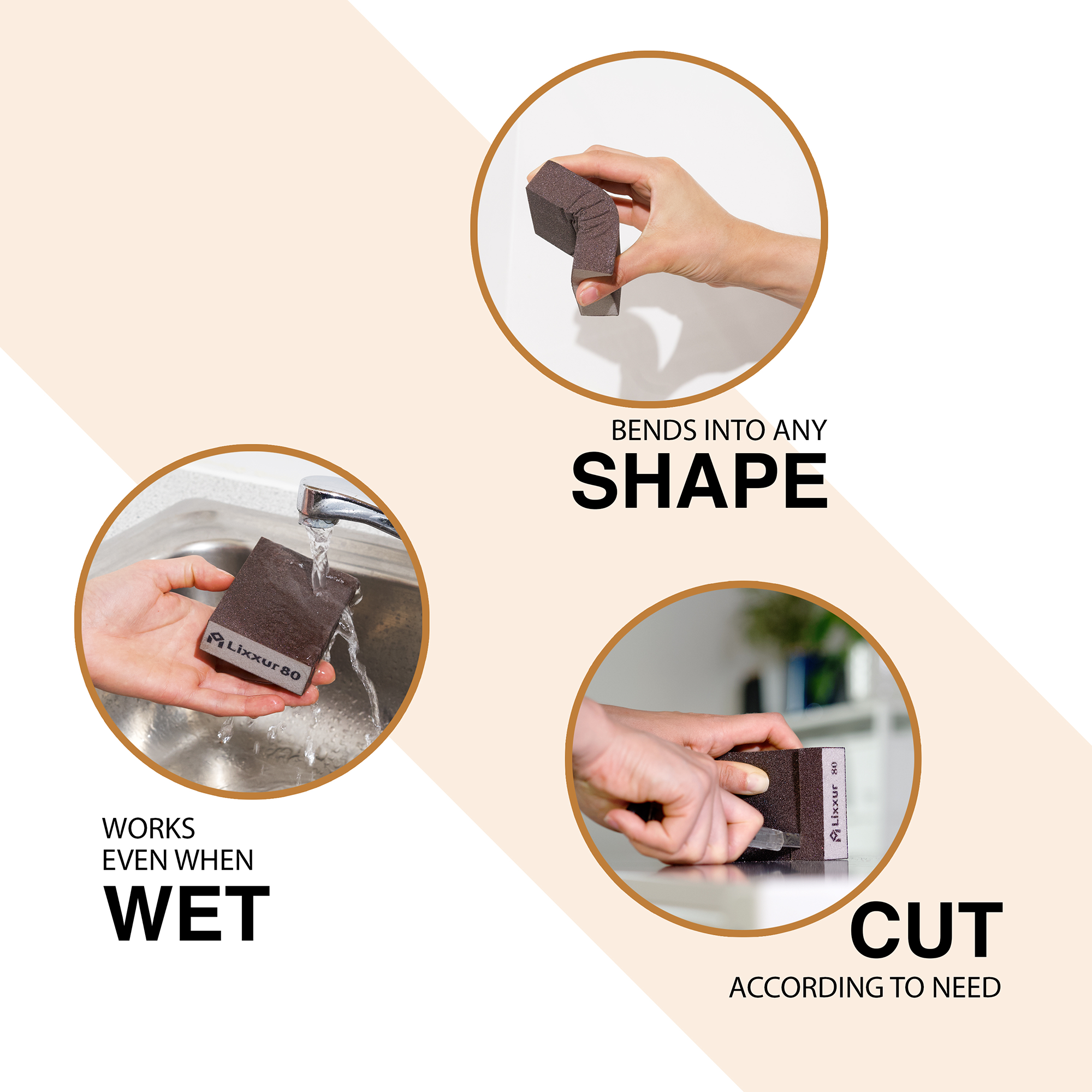 Sanding Block - Reusable Sanding Sponges for Wet & Dry Use Sandpaper for Wood with 6 Grits(60/80/100/120/180/220) Washable Coarse & Fine Sand Paper Pack for Wood, Walls, Cars & Metal - LIXXUR - Image 4