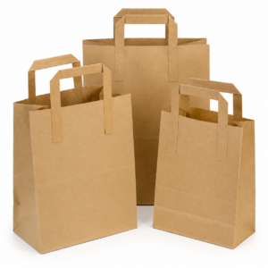 Kraft Paper Takeaway Carrier Bags w/ Handles for Takeaways, Groceries (250 pcs) - SOS Bags (All Sizes Available)