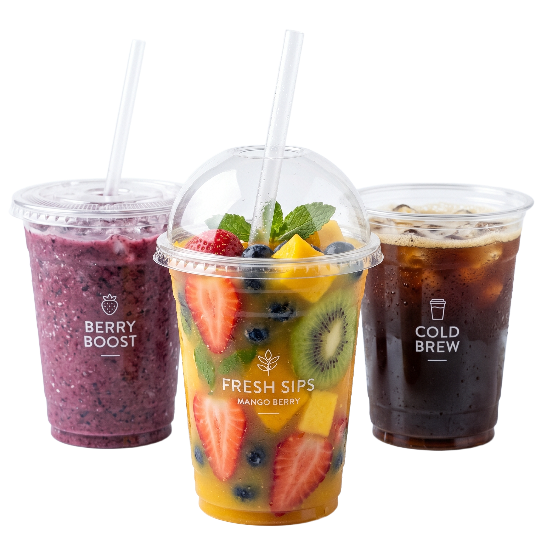 Smoothie Cups With Dome or Flat Lids - 1000 Cups / Lids (All Sizes Available)