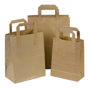 Paper Takeaway Carrier Bags for Takeaways, Fruit, Vegetables, Groceries (250 pcs) - SOS Brown/White Bags (All Sizes Available)