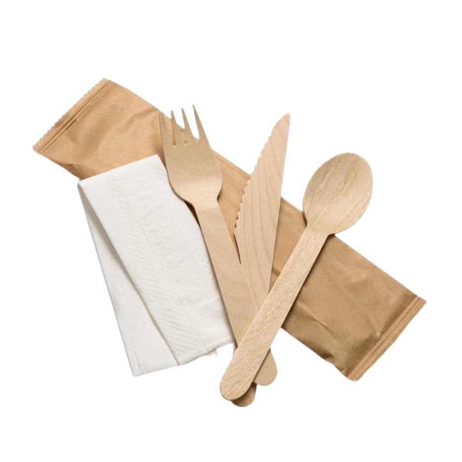 Wooden Cutlery (Fork/Spoon/Knife/Napkin) - 500 pcs - Durable, Practical & Reusable
