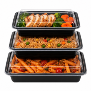 Heavy-Duty Plastic Black Base Containers With Secure Lids - Rectangular (250 Pcs)