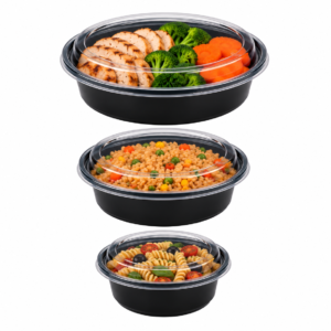 Heavy-Duty Plastic Black Base Containers With Secure Lids - Round (250 Pcs)